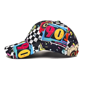 Retro 90s checkered print baseball cap with graffiti and Its Party Time slogan