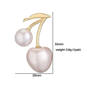 Elegant cherry pearl earrings in gold finish with dimensions 32mm by 20mm and weight 5.8g