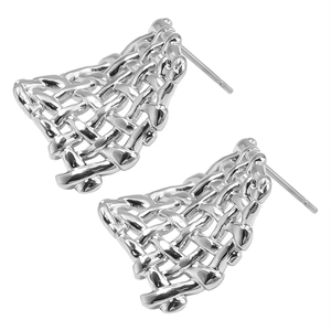 Minimalist silver mesh stud earrings made of stainless steel in woven geometric design