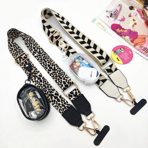 Adjustable wide replacement shoulder strap with leopard print and mini round pouch charm