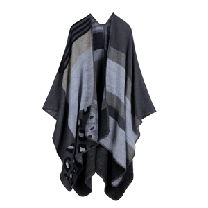 Women's thick cashmere-feel poncho cloak with geometric leopard and zebra patterns