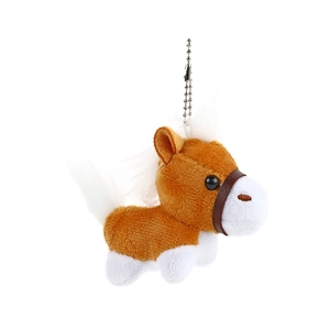 Schattige pluche pony sleutelhanger met zachte bruine vacht en een zilveren ketting
