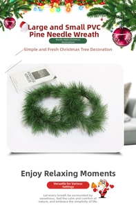 Detailed view of large and small green PVC pine needle wreaths for Christmas decoration