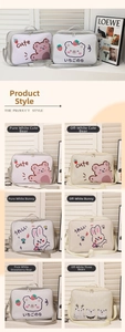 Detail of cute cartoon travel organizer bag with bear prints and adjustable strap