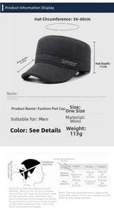 Men's winter flat top hat size guide with measurements for 56-60cm head circumference