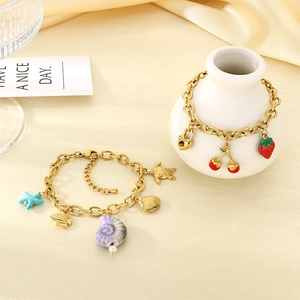 Bracelets en acier inoxydable doré avec breloques océaniques et pendentifs de fruits