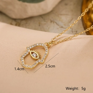 18K gold plated Hamsa Hand pendant necklace with sparkling zircons for women