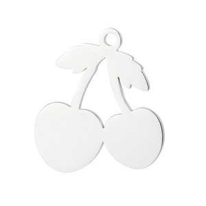 Elegant silver cherry pendant with leaves and hanging ring for DIY jewelry making