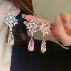 Boucles D'oreilles Luxueuses Goutte D'eau Avec Tige En Argent 925 Alliage Zircon Scintillant Grappe Florale Pour Femmes Fête