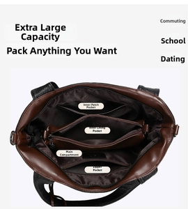 Macro view of spacious interior structure with zip pockets and removable inner pouch
