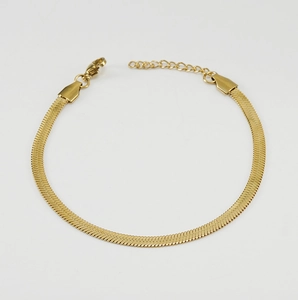 Close-up of 18K gold-plated stainless steel snake chain bracelet with lobster clasp