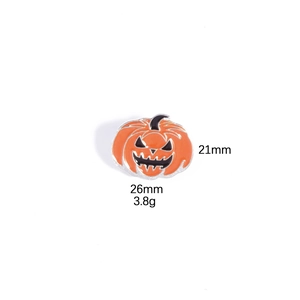 Halloween pumpkin face metal badge with jack-o'-lantern design 26mm width and 3.8g weight