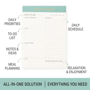 Magnetic daily planner notepad with hourly schedule and meal tracker on white background