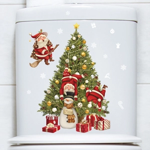 Christmas Santa Claus and snowman toilet tank stickers for festive bathroom decoration