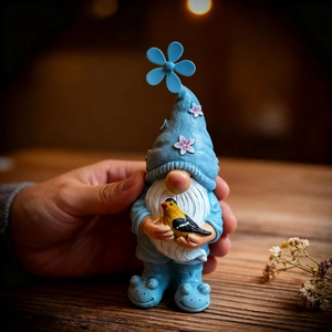 Gnome silicone mold with windmill hat and bird for DIY candle or plaster crafts