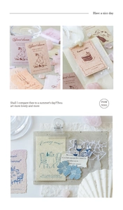 Close-up of vintage scrapbook material stickers with Rabbit and Cream Cake art illustrations