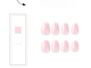 Detailed set of short round French tip press-on nails with classic pink and white design