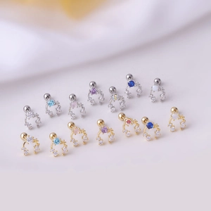 Titanium steel stud earrings with colorful zircon stones in gold and silver finishes