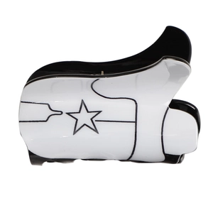 Retro cowboy boot hair claw clip in black and white with star pattern and smooth finish