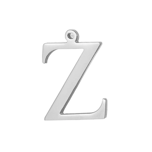 Polished silver stainless steel letter Z charm pendant for jewelry making on white background