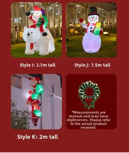 Inflatable Santa on polar bear and glowing snowman Christmas outdoor holiday decor