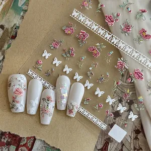 Stickers À Ongles En Relief 5D Papillon Fleur Jardin Décalcomanies Pour Femmes Décoration De Manucure DIY