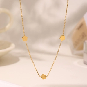 Elegant 18K gold plated stainless steel necklace with three floral petal pendants