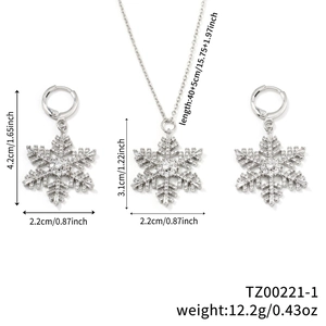 Detailed size and weight measurement chart for snowflake necklace and earrings set