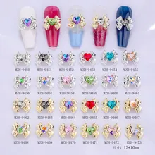 Macro display of assorted ribbon bow nail charms with rhinestones in 12x10mm size
