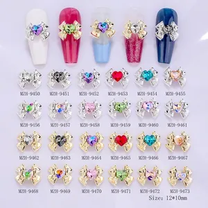 Bowtie nail charms with heart rhinestone available in 24 colors for DIY nail art