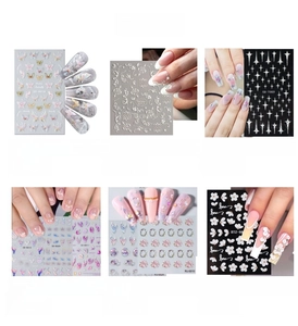 Detaillierte 5D geprägte Nagelsticker mit Punk-Kreuz- und Blumenmustern