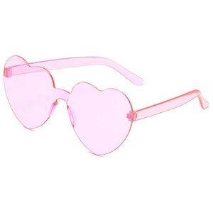 Lunettes de soleil cœur sans monture rose transparentes présentées sous un angle de 45°