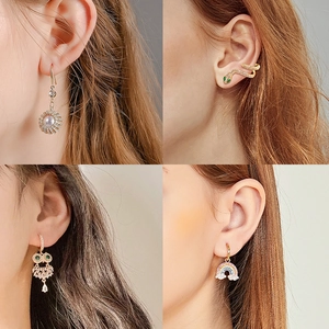 Elegant pearl and butterfly stud earrings set with boho owl and snake style designs