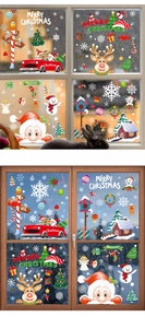 Detailed view of Christmas Santa Claus and Snowman static window stickers on glass