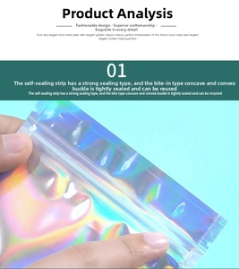 Detailed close-up of resealable holographic ziplock bag with durable seal and PET material