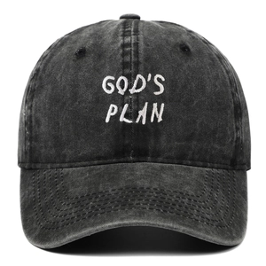 Casquette de baseball en coton délavé gris foncé avec broderie blanche GOD'S PLAN style
