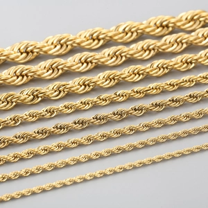 Polished gold-plated stainless steel rope chains in various thicknesses for men and women