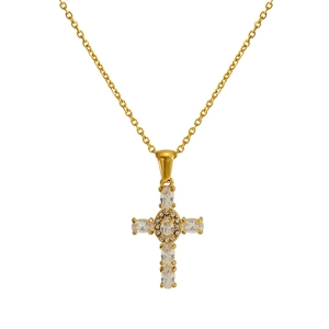 Collier croix en acier inoxydable plaqué or 18 carats orné de zircons brillants