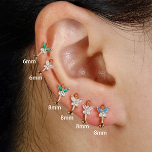 Butterfly Huggie Hoop Earrings Marquise Zircon Copper Minimalist Piercing Jewelry For Women