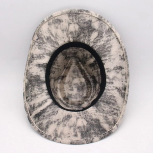 Detailed top view of tie-dye western cowboy sun hat with wide brim and acid wash finish