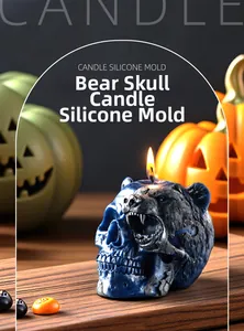 Macro shot of a bear head skull candle with detailed matte texture for dark home decor