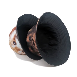 Double-sided reversible bucket hat with realistic gorilla and guinea pig animal prints