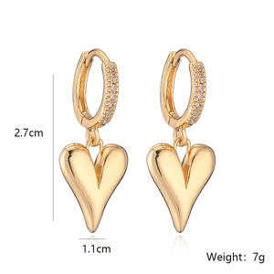Minimalist gold-plated heart drop earrings with pave zircon hoops for women