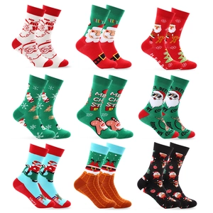Christmas Mid Calf Socks Cotton Blend Festive Santa Claus Reindeer Snowman Gingerbread Pattern Holiday Gift Unisex