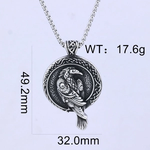 Detailed view of Viking raven pendant with dimensions 49.2mm x 32.0mm and 17.6g weight