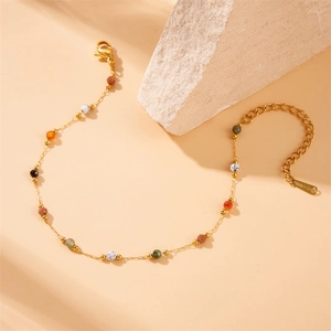 Bracelet à chaîne en acier inoxydable doré avec perles colorées et fermoir mousqueton