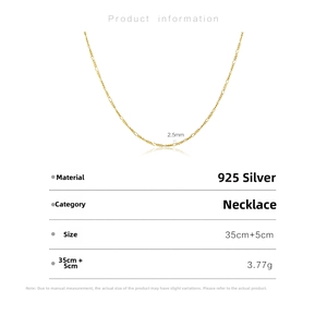 Detail specifications of 2.5mm gold 925 silver chain with size 35cm+5cm and 3.77g weight