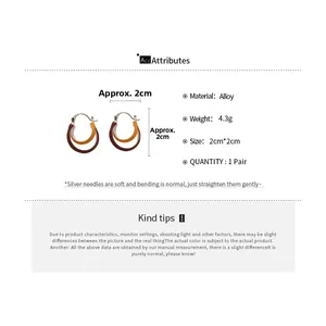 Detailed view of bicolor intertwined round earrings with alloy material specifications