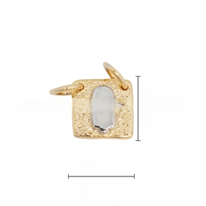 Detail view of 9mm square two-tone pendant with 18k gold plating and embossed design