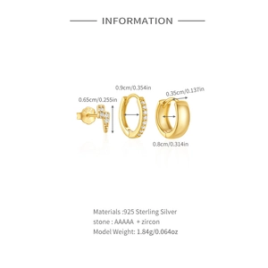 Detailed specs of S925 sterling silver hoop earrings set with AAAAA zircon stones